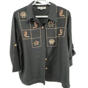 Kaktus XL Linen Blend Nautical Embroidered Button-Up – Made in USA